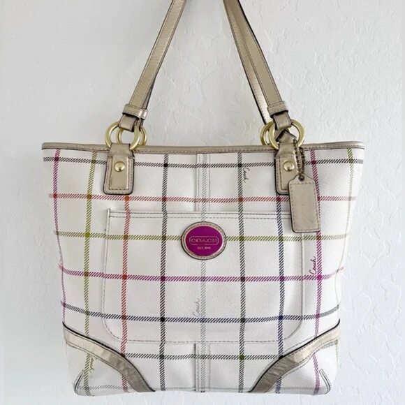 Coach Heritage Tattersall Signature Leather Shoulder Bag Purse, Wristlet & Dusty - Picture 5 of 16